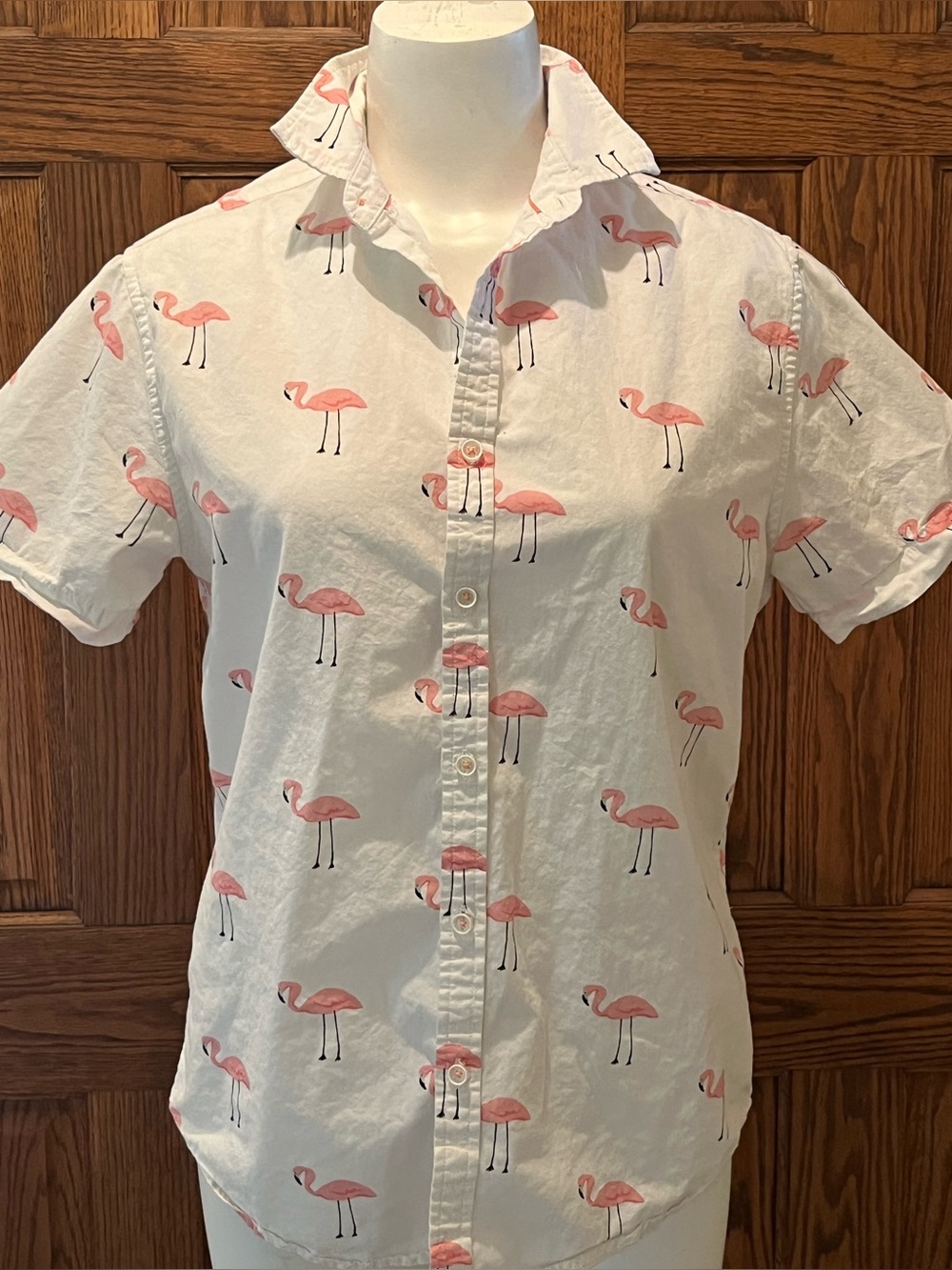 Denim & Flower all cotton shirt with flamingos M